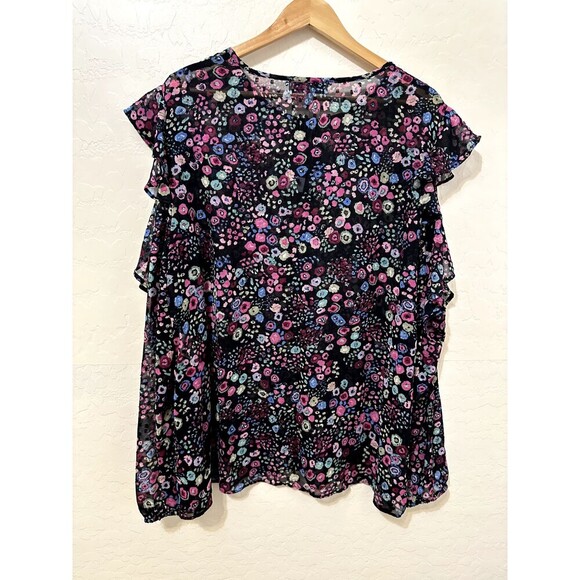 Libby Edelman Womans Floral Ruffeled Top Size 2X Whimsigoth Bloomcore - Picture 11 of 13